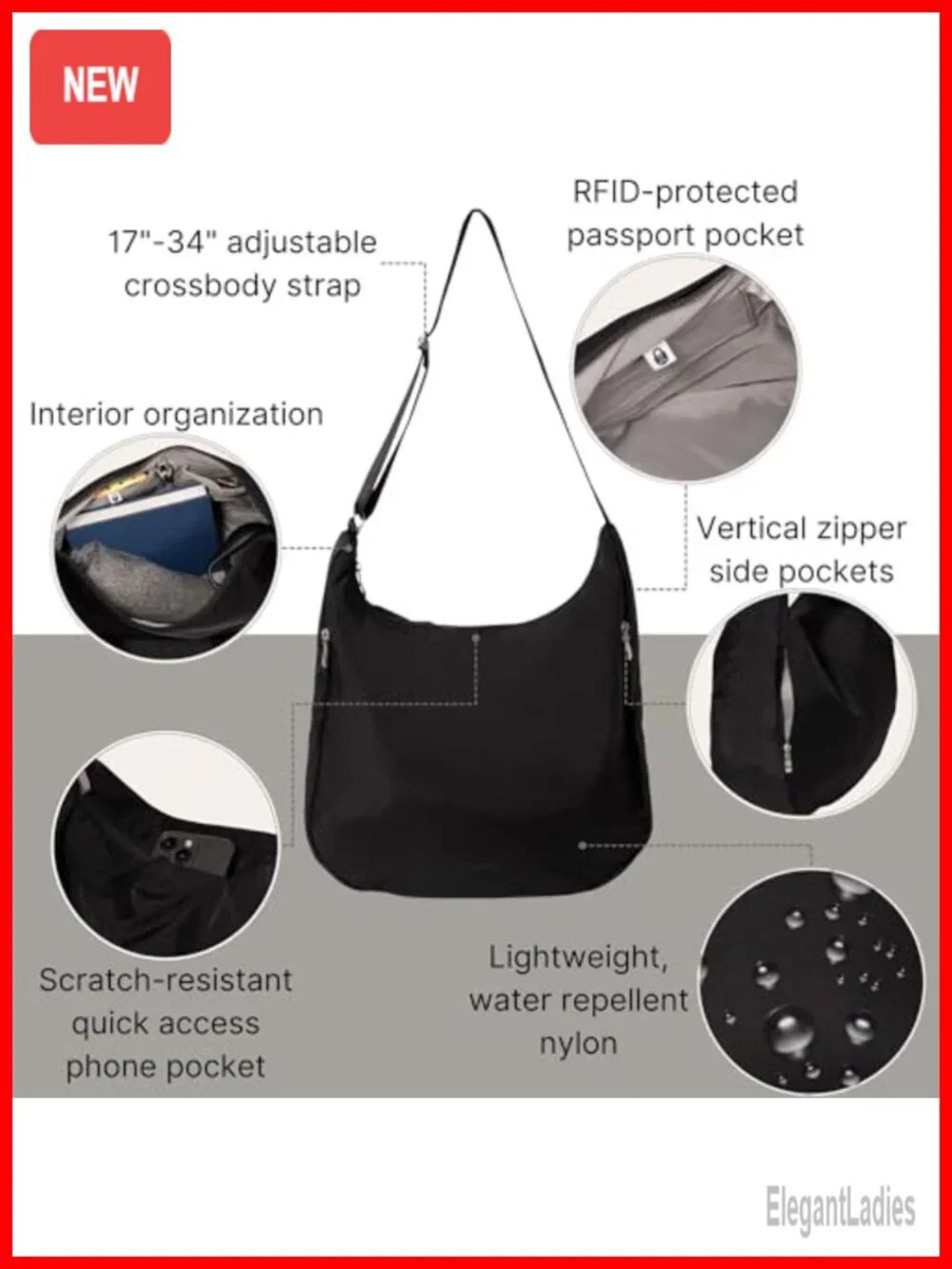 Lightweight Nylon Hobo Crossbody Bag with RFID Protection